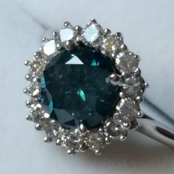 1.70 Ct Enhanced Blue Diamond Ring Halo Size 7 14K White Gold - Picture 8 of 8